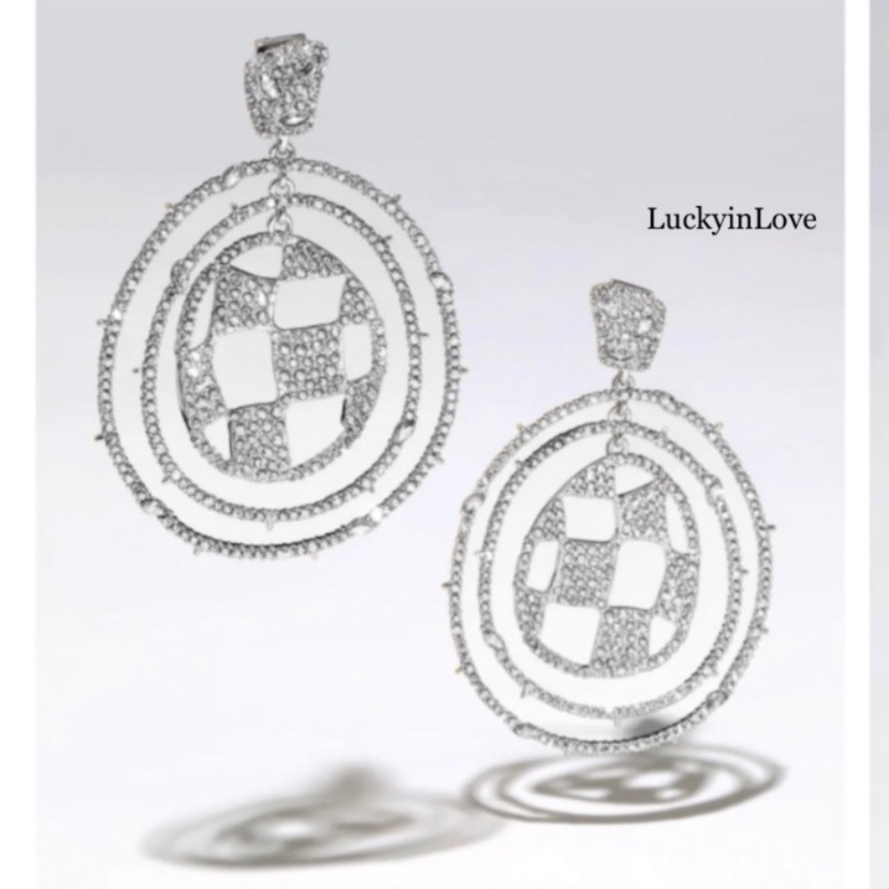 ALEXIS BITTAR • Silver Checkerboard Orbiting Hoop Crystal Earrings